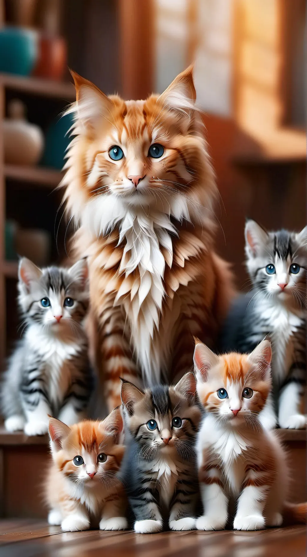 ai character: kitties and mama background