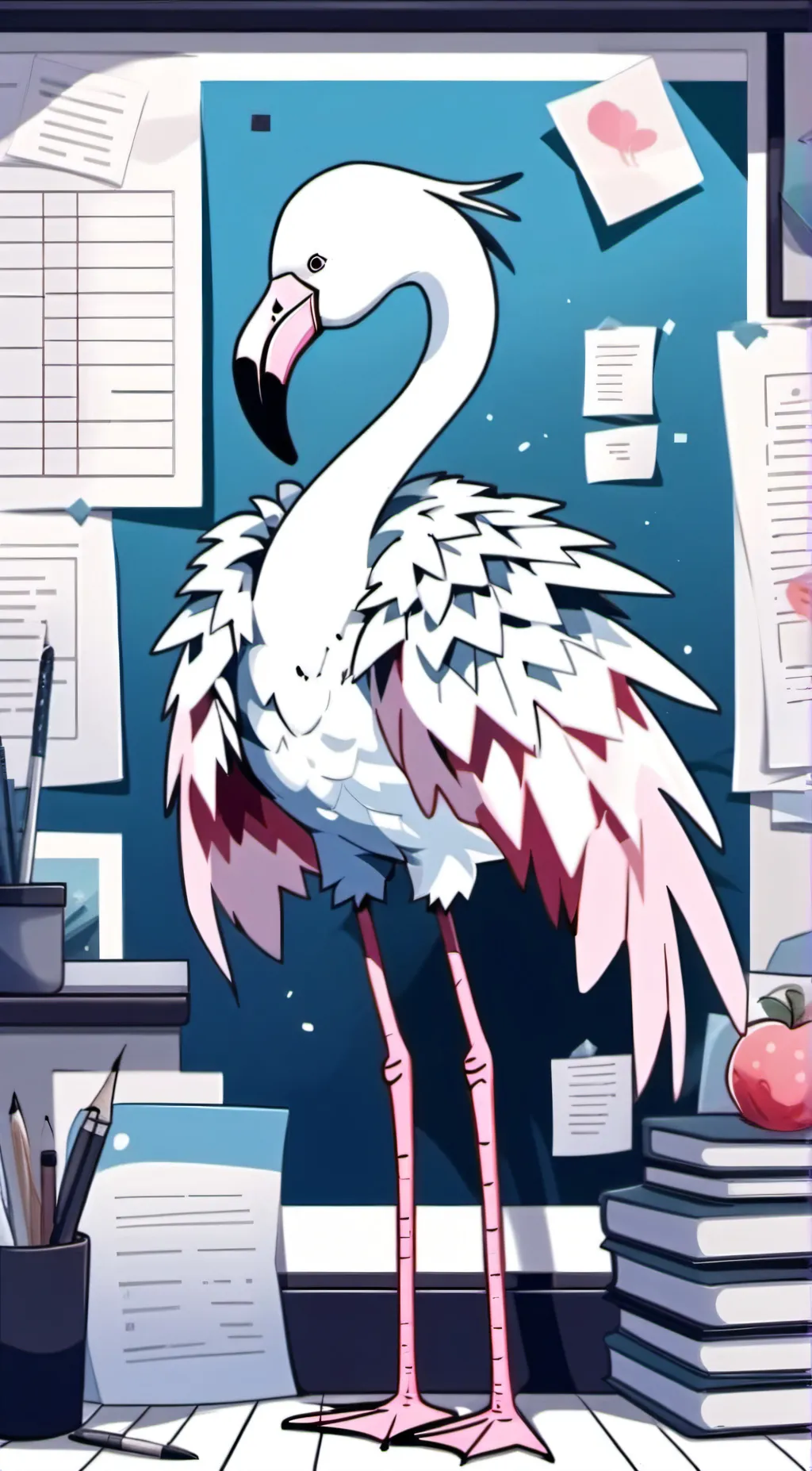 ai character: white flamigo background