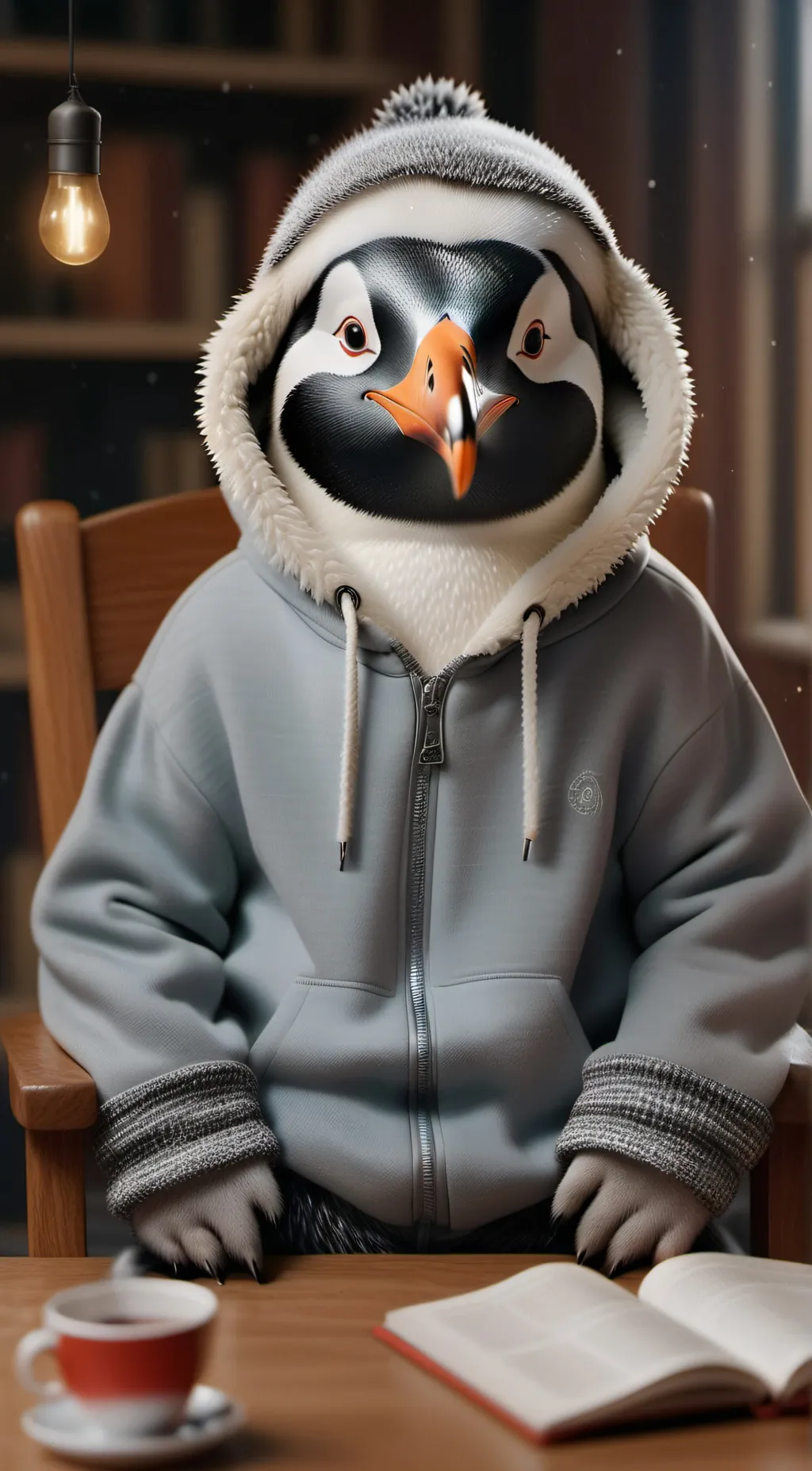 ai character: wisne penguin  background