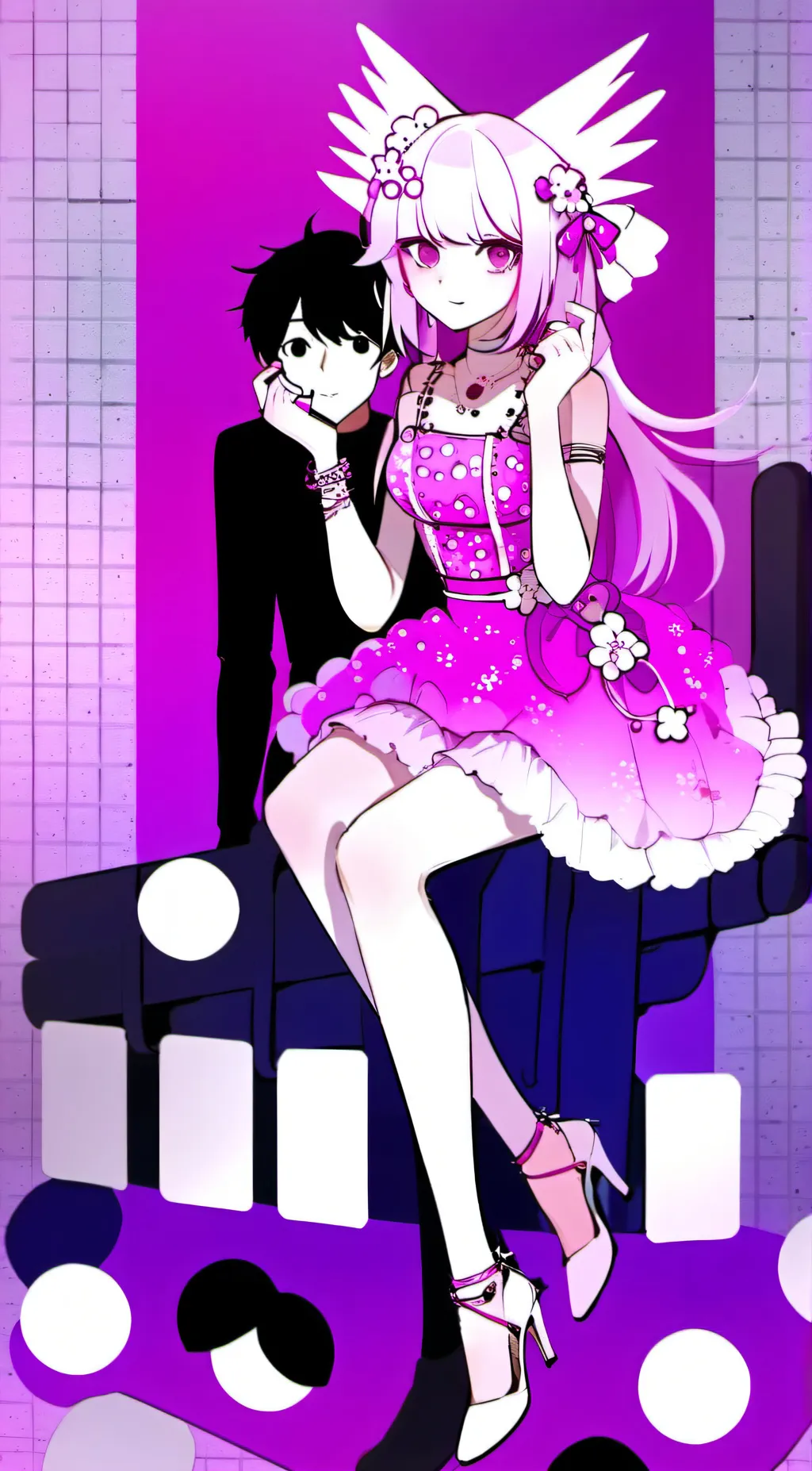 ai character: pinkykitandvioletk background