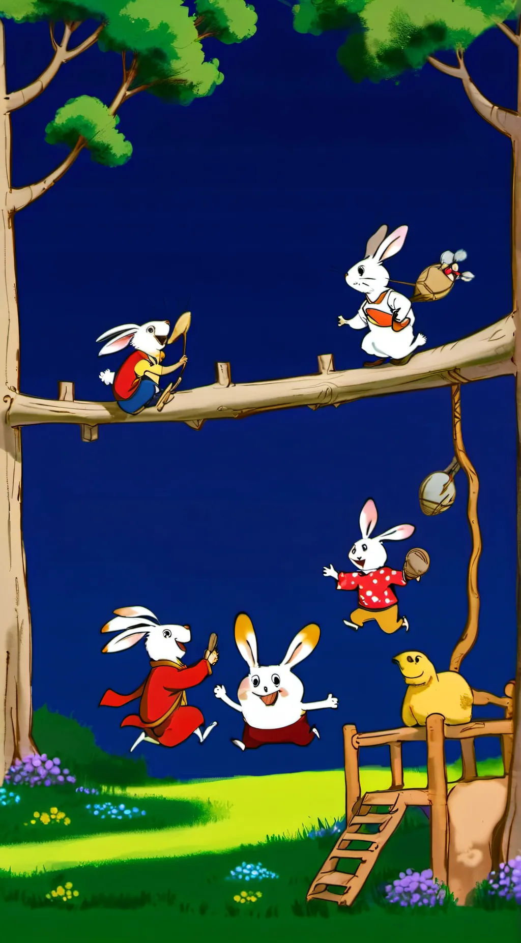 ai character: smiling critters background