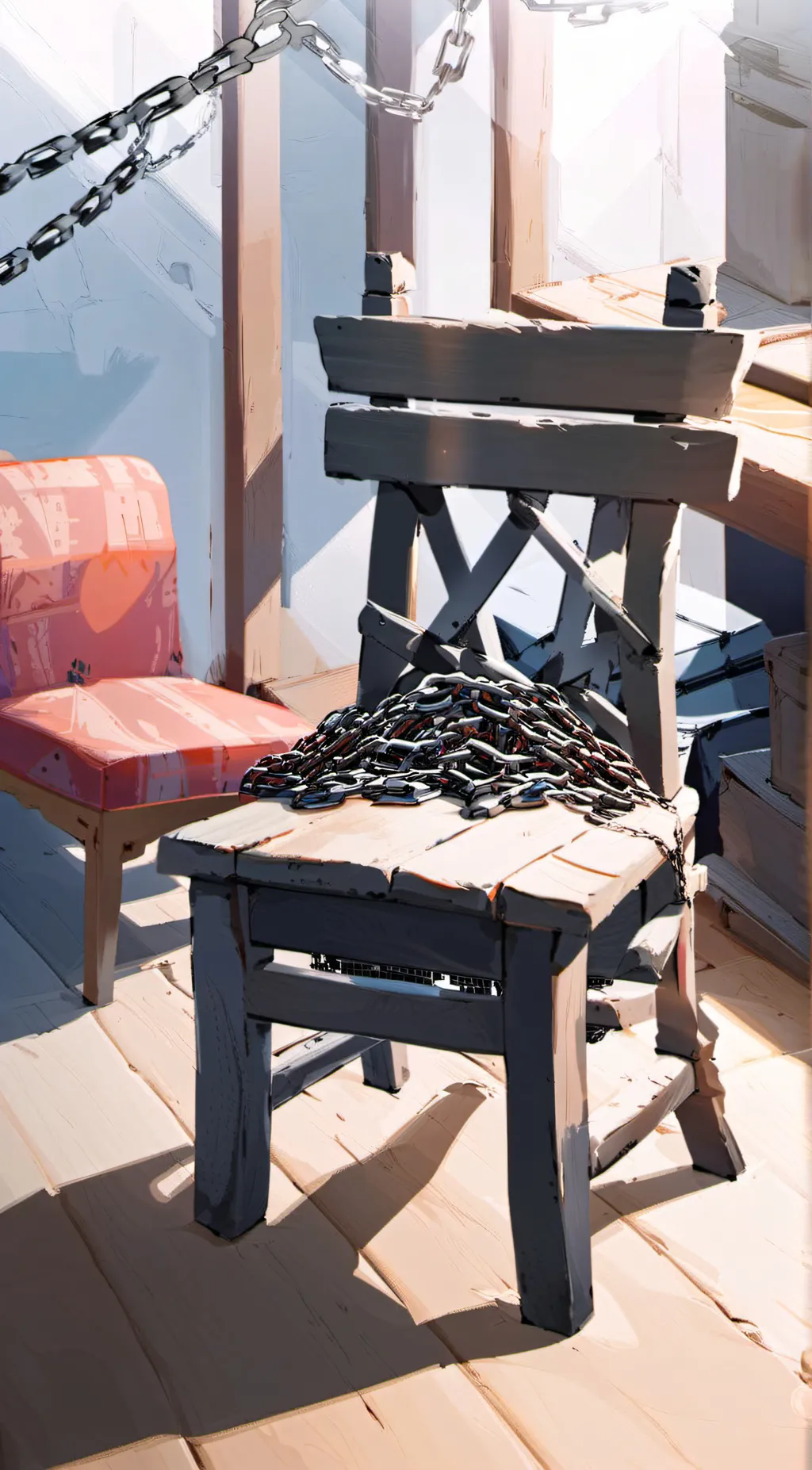 ai character: a chair with chain background