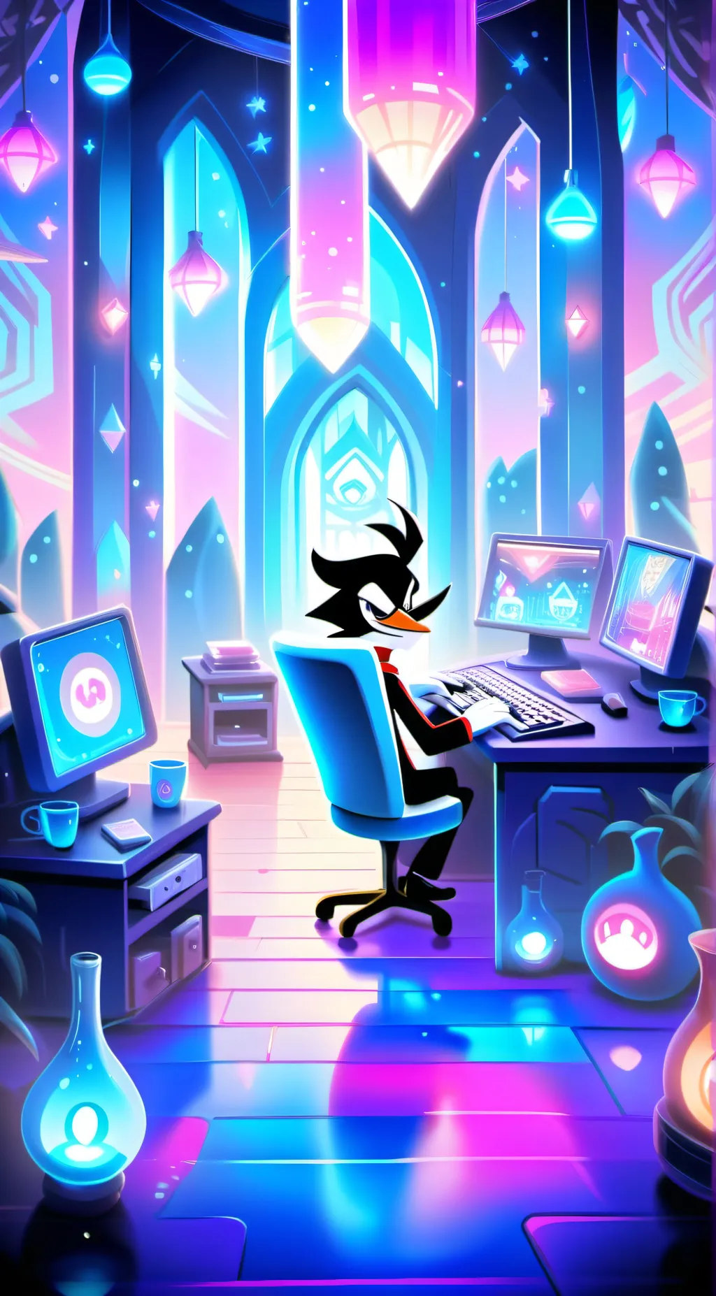 ai character: HH and HB trapped  background