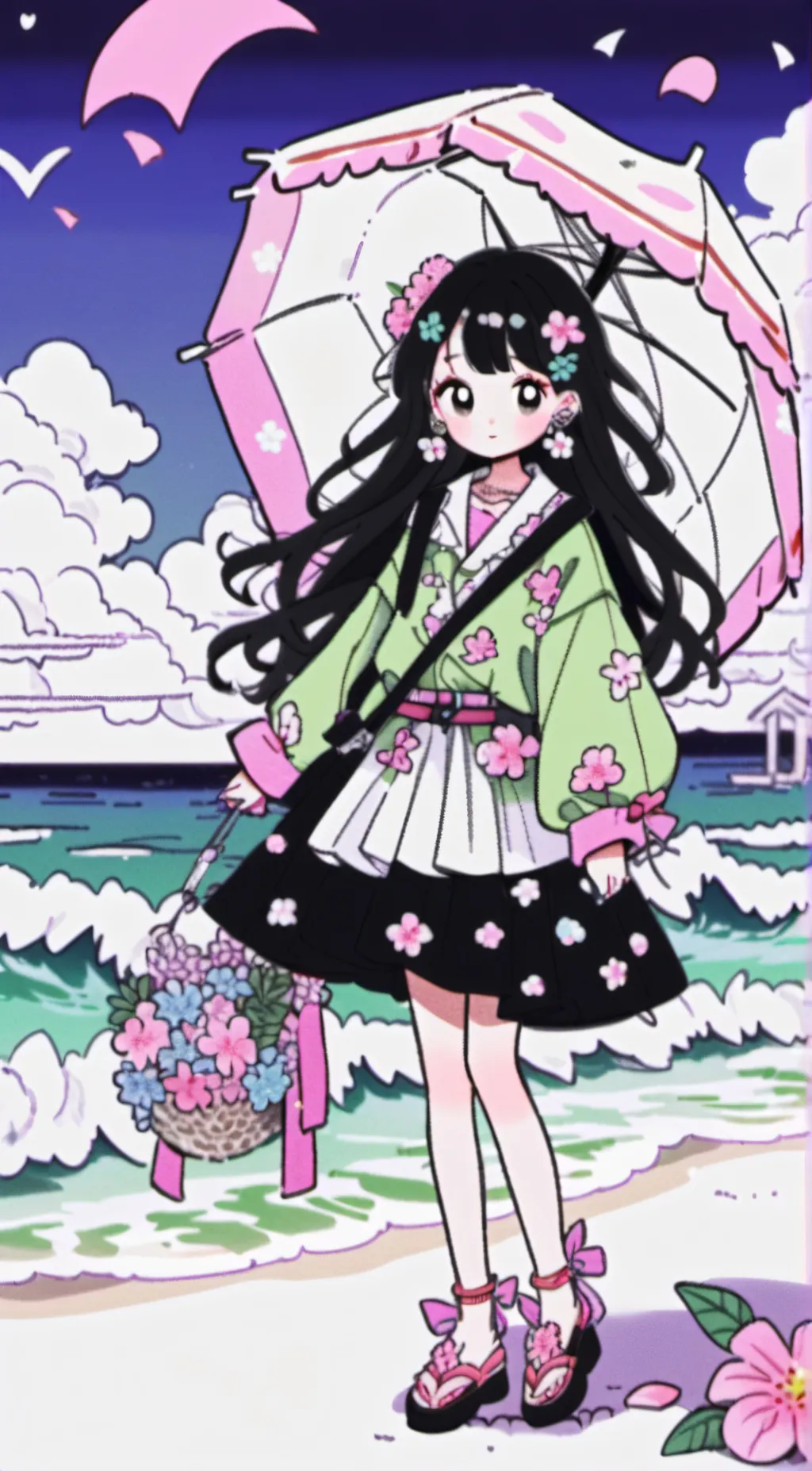 ai character: ddlcxs beach day background