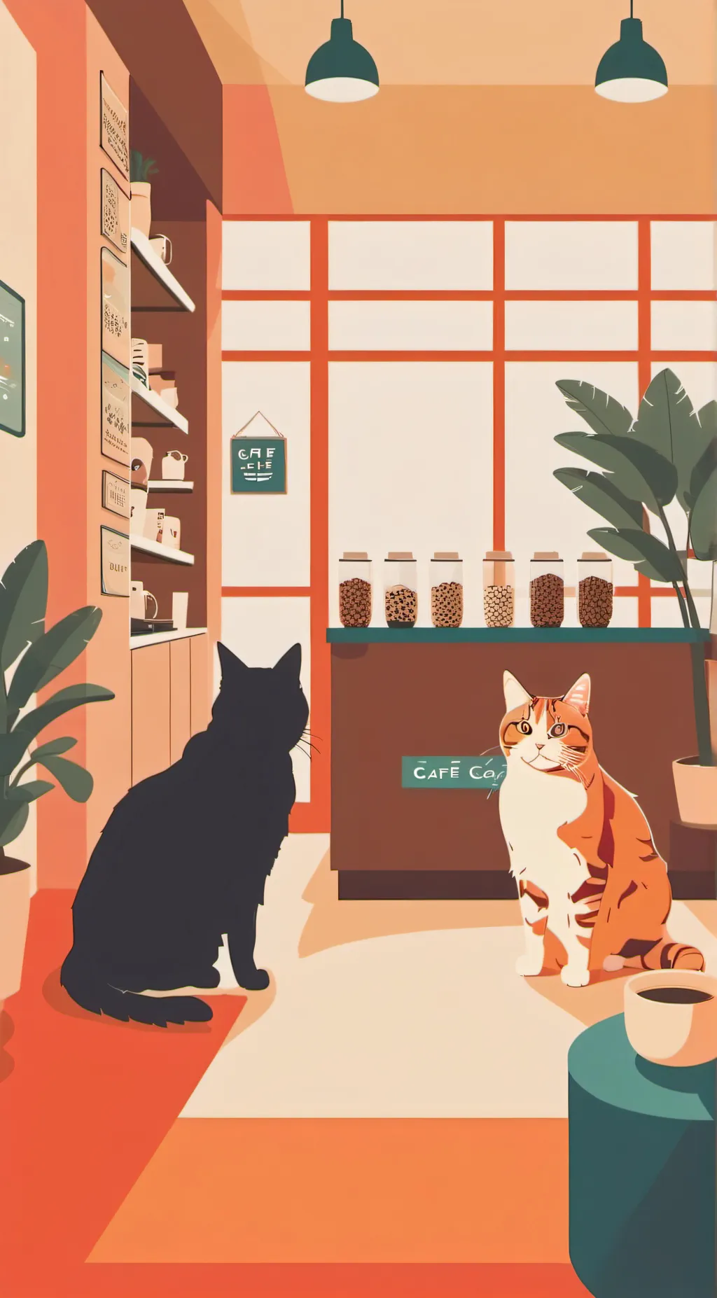 ai character: cat cafe background