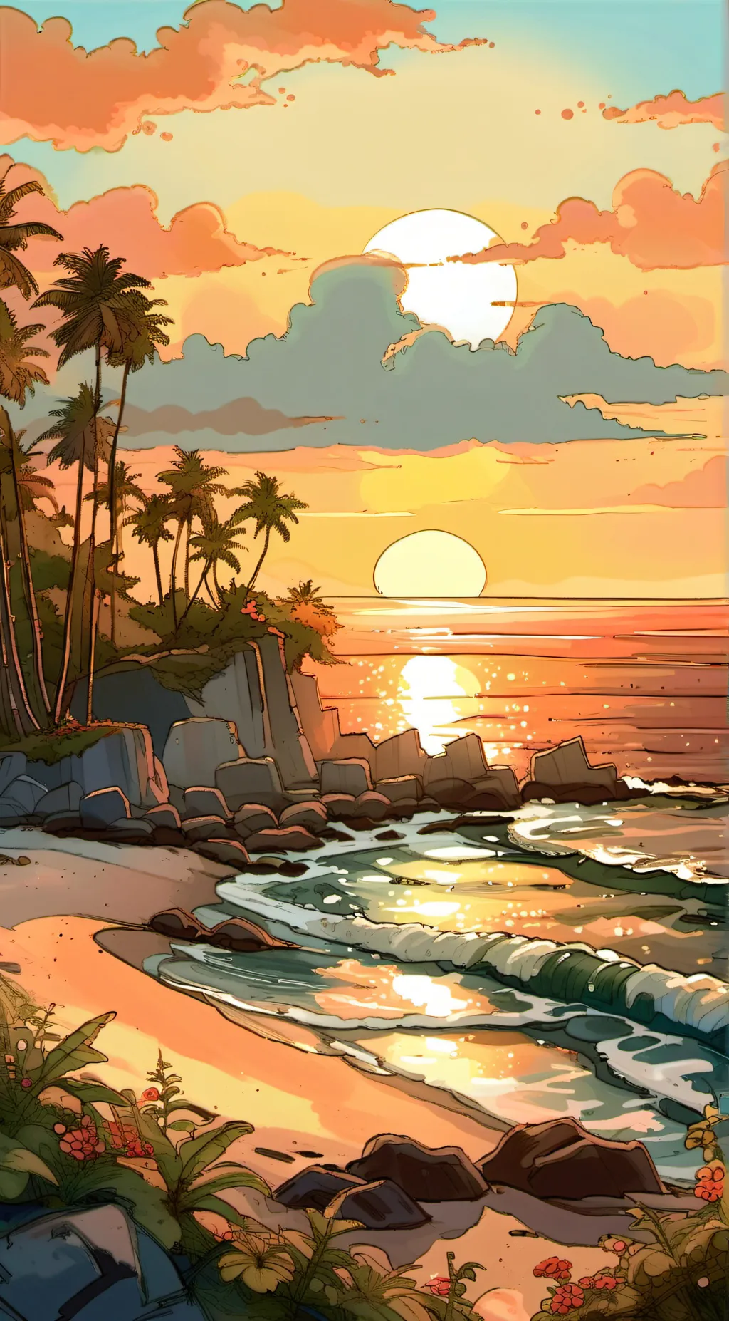 ai character: Sun set background