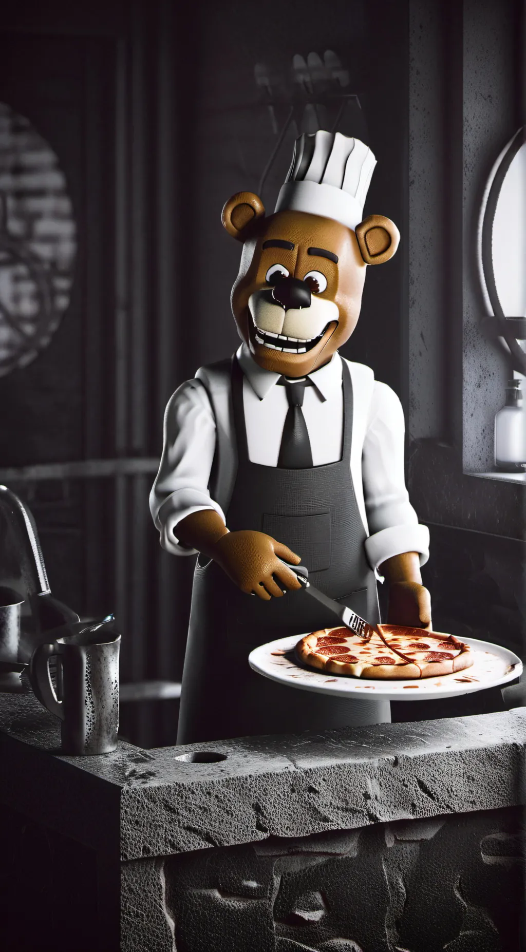 ai character: freedy Fazbear ded background