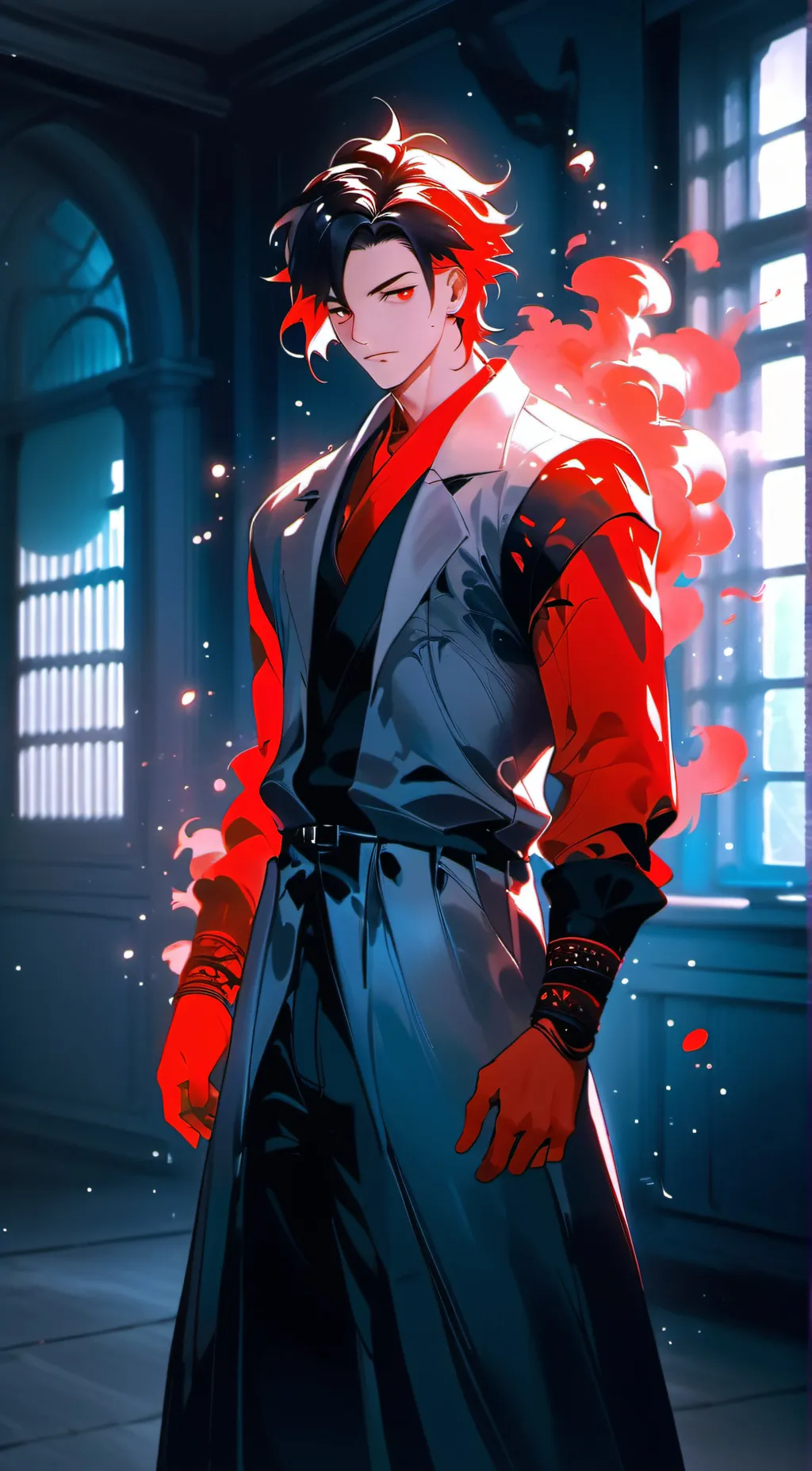 ai character: fire background