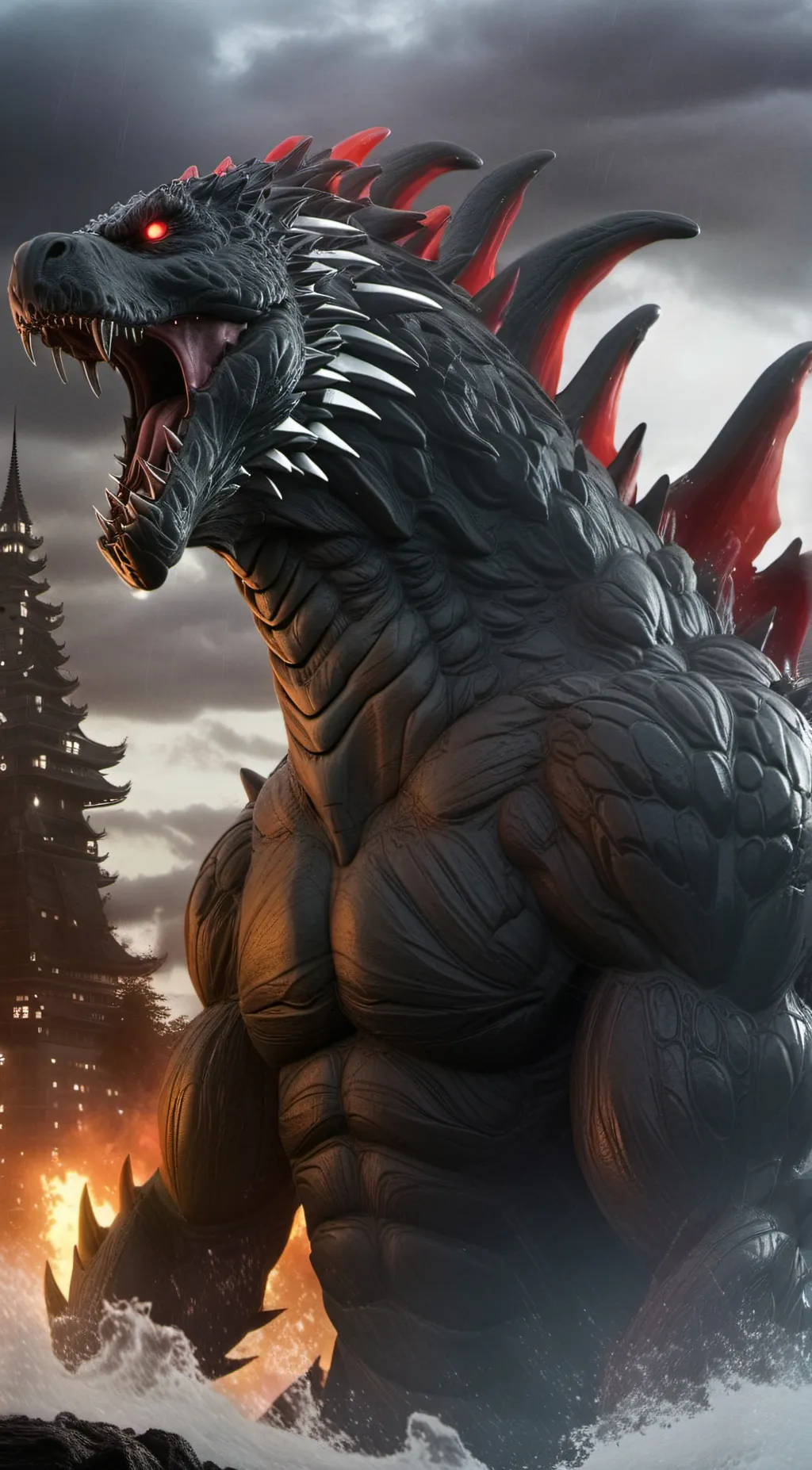 ai character: godzilla  background