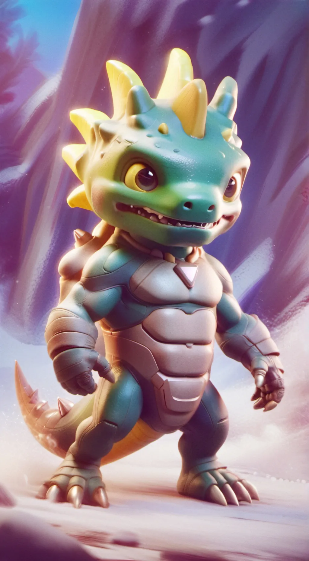 ai character: baby godzilla  background