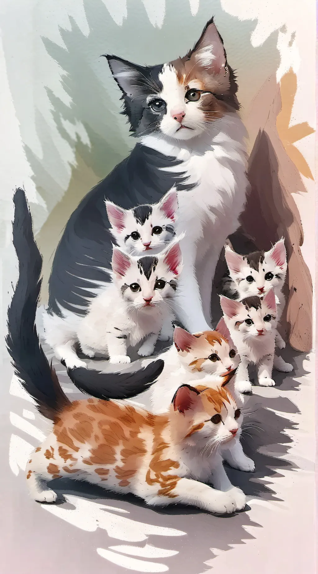 ai character: mamacat and 7 kids background