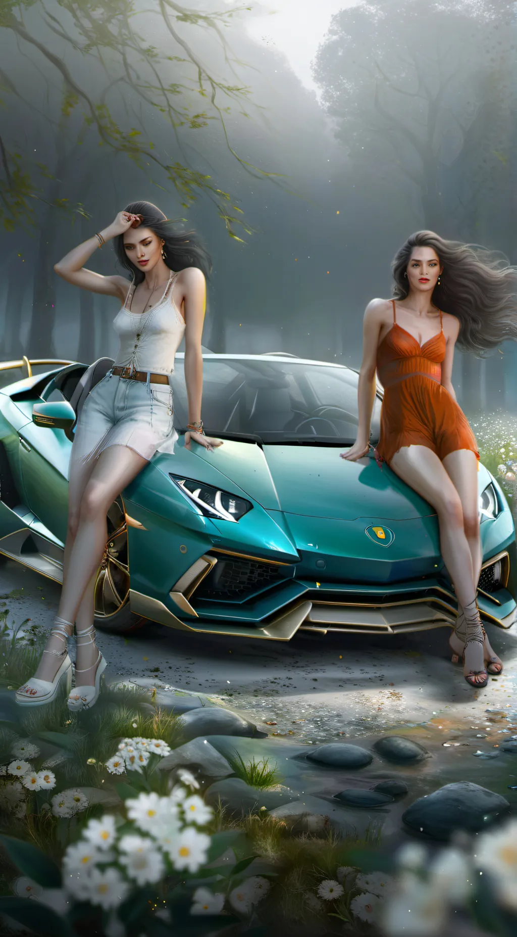 ai character: girls on your car. background