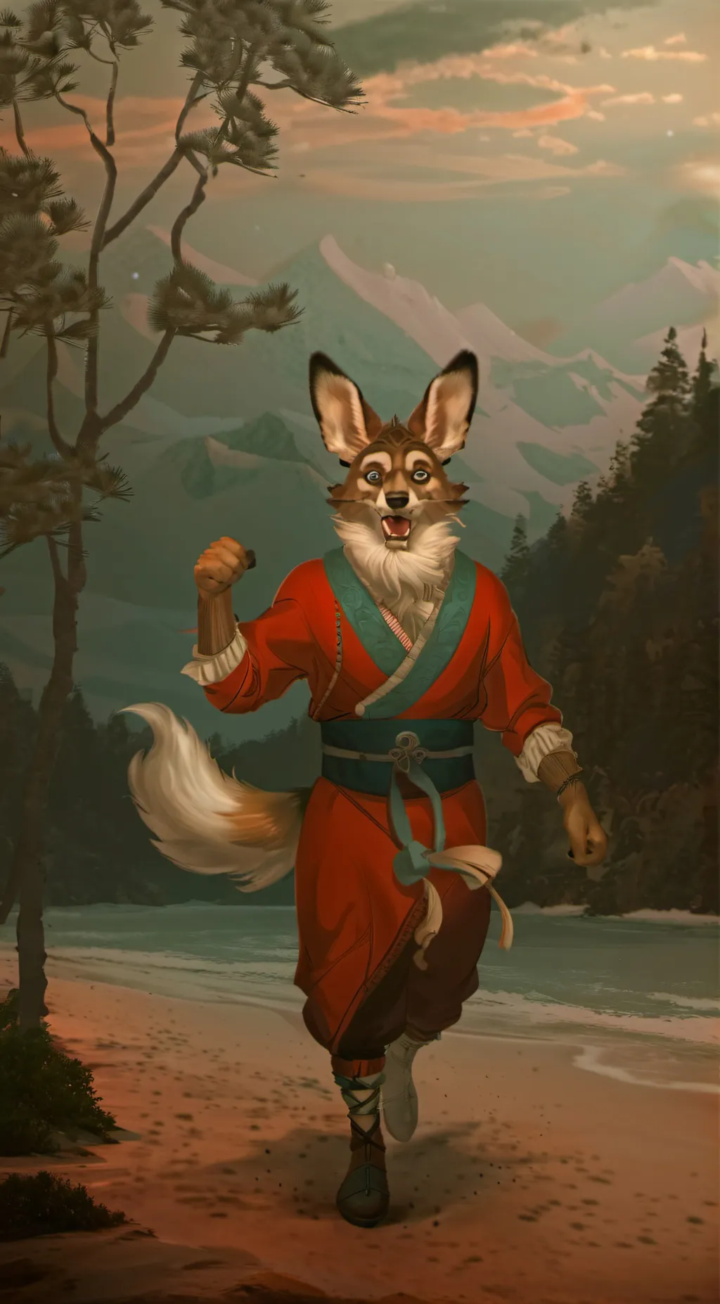 ai character: Dog travel  background