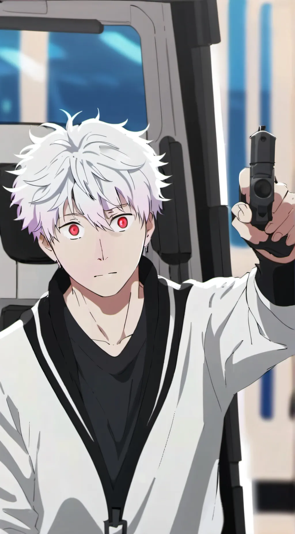 ai character: Gojo has a gun background