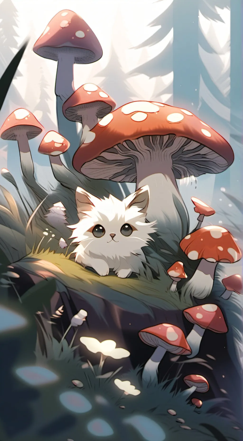 ai character: mushroom kitty background