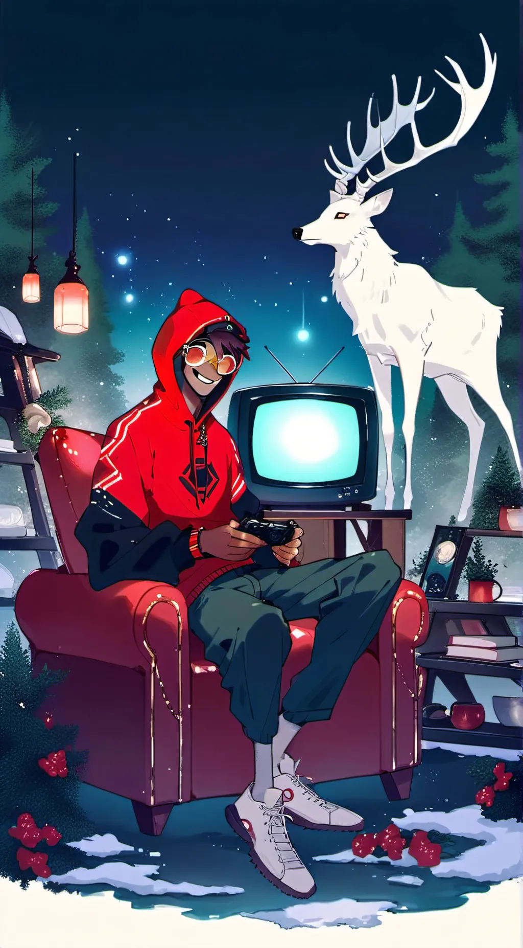 ai character: Radio, static the  background