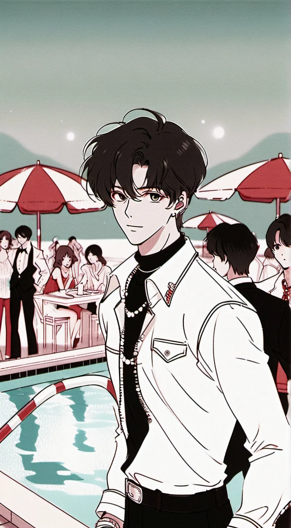 ai character: BTS pool party background