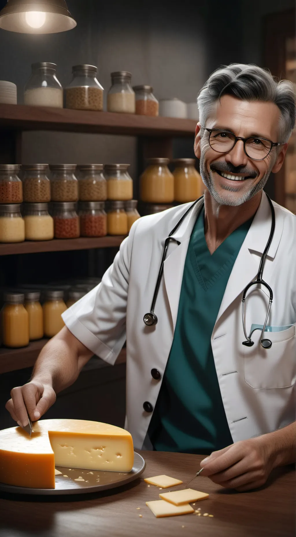 ai character: Dr cheese  background