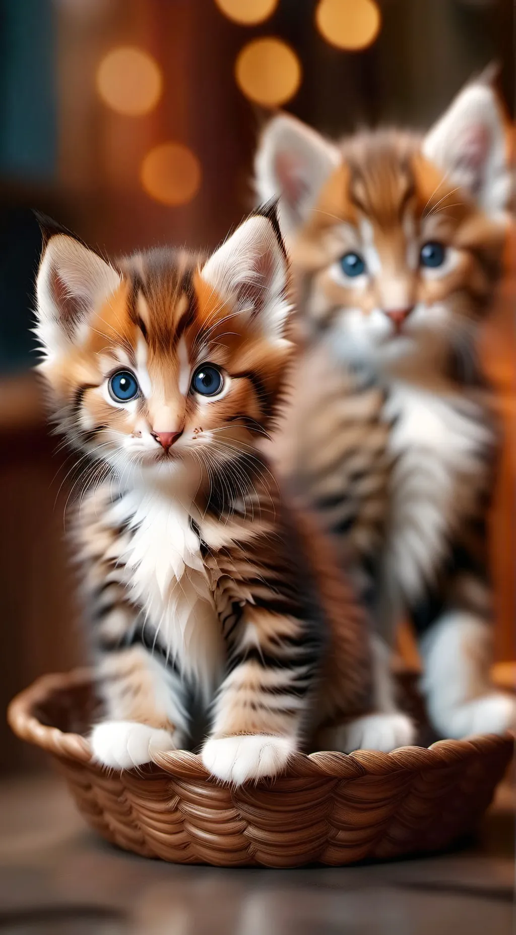 ai character: 4 baby kittens  background