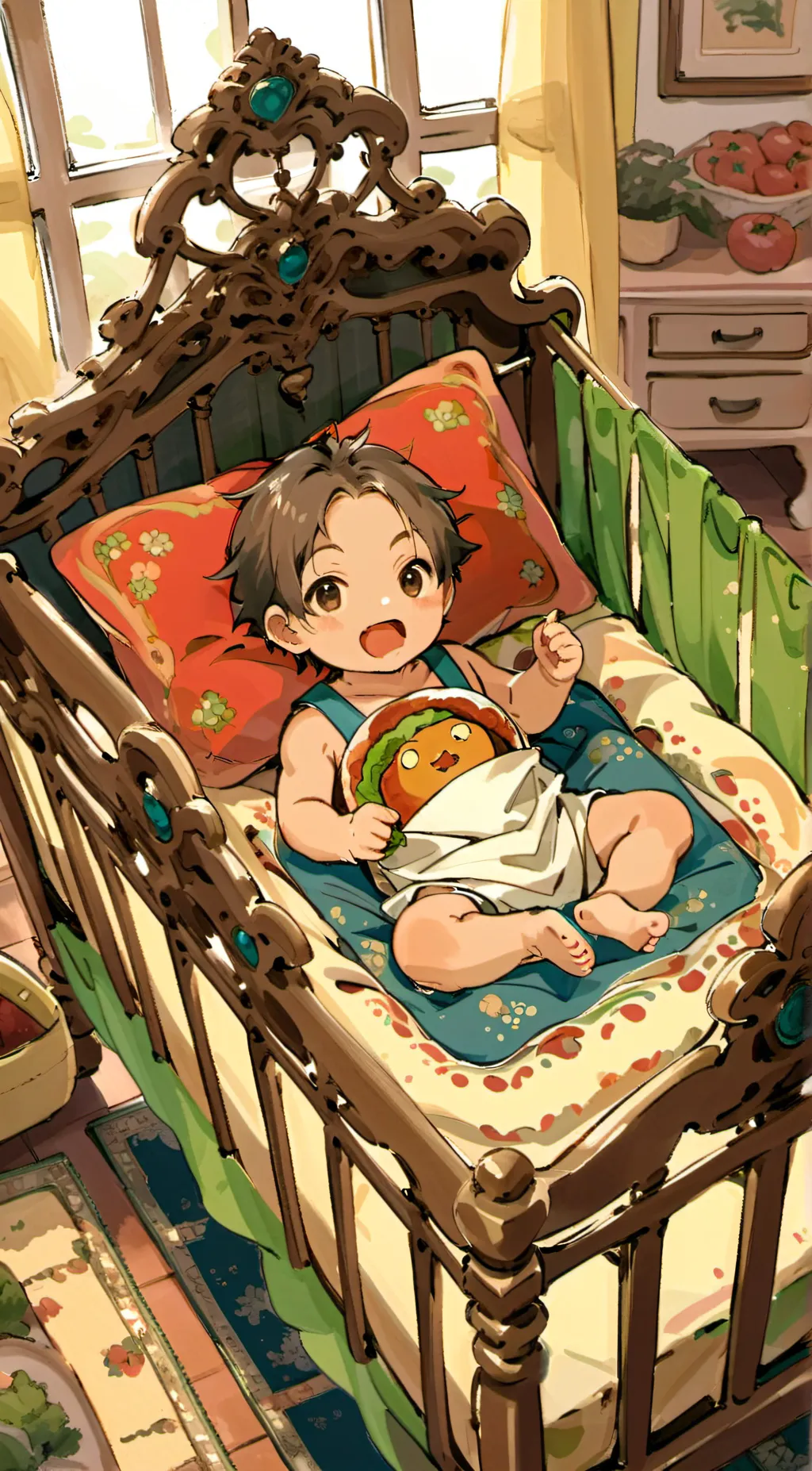 ai character: baby in the oven background