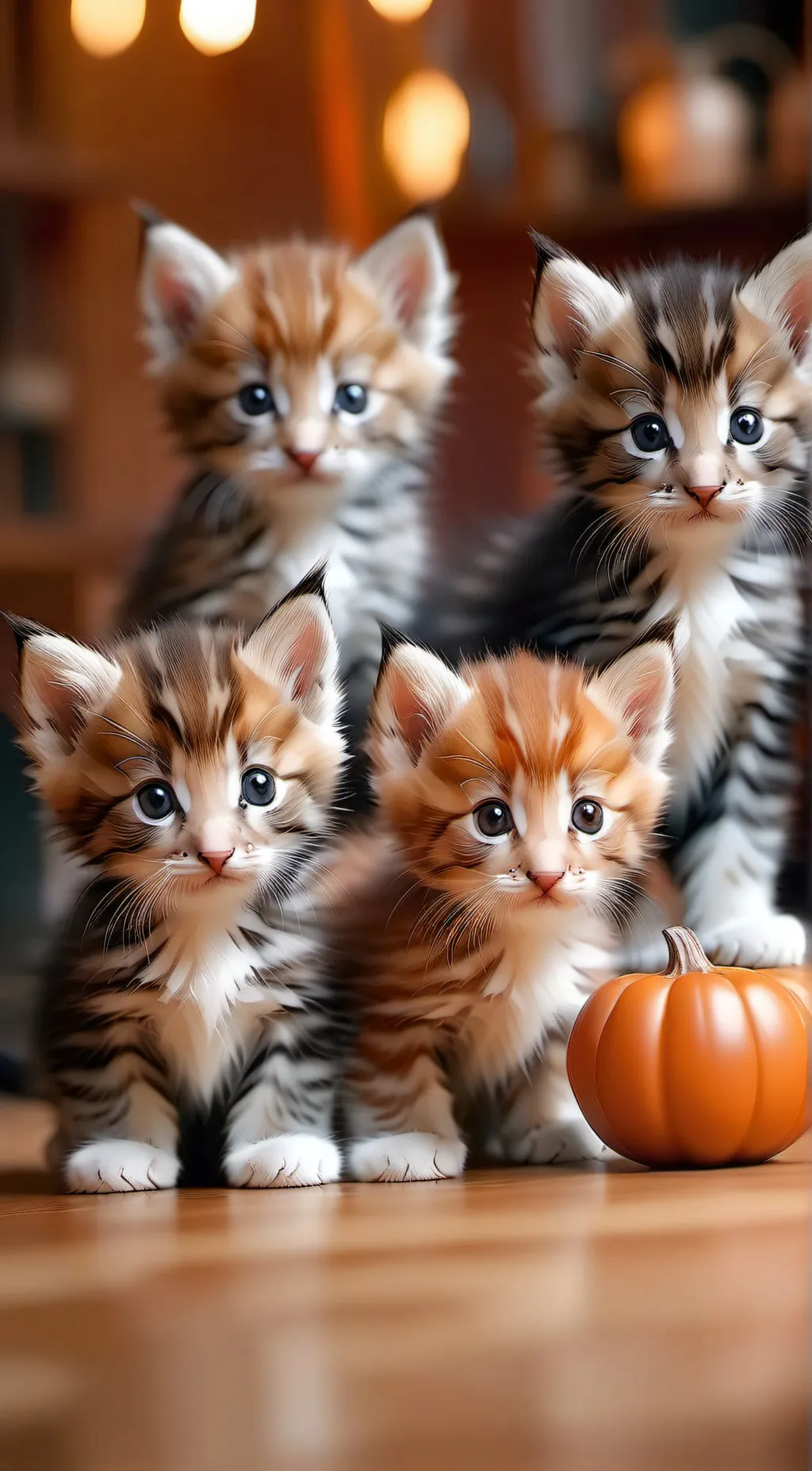 ai character: 4 baby kittens  background