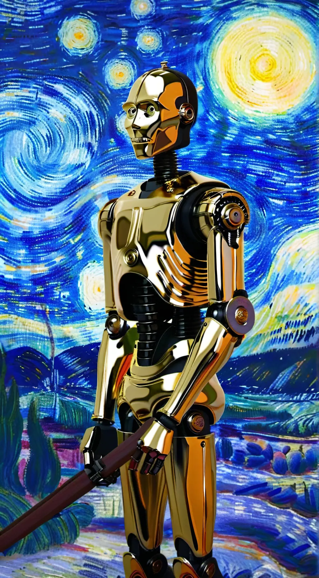ai character: C3PO trippin’ background