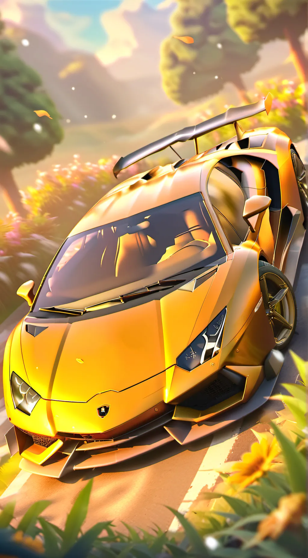 ai character: Gold Lamborghini  background