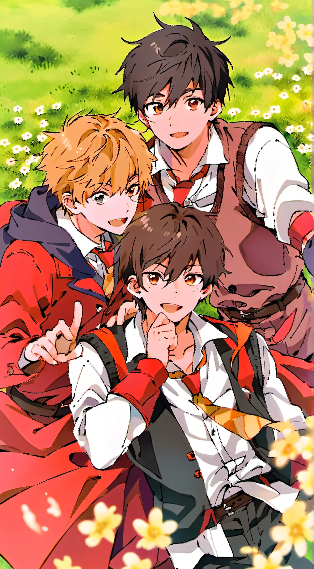 ai character: three boys  background