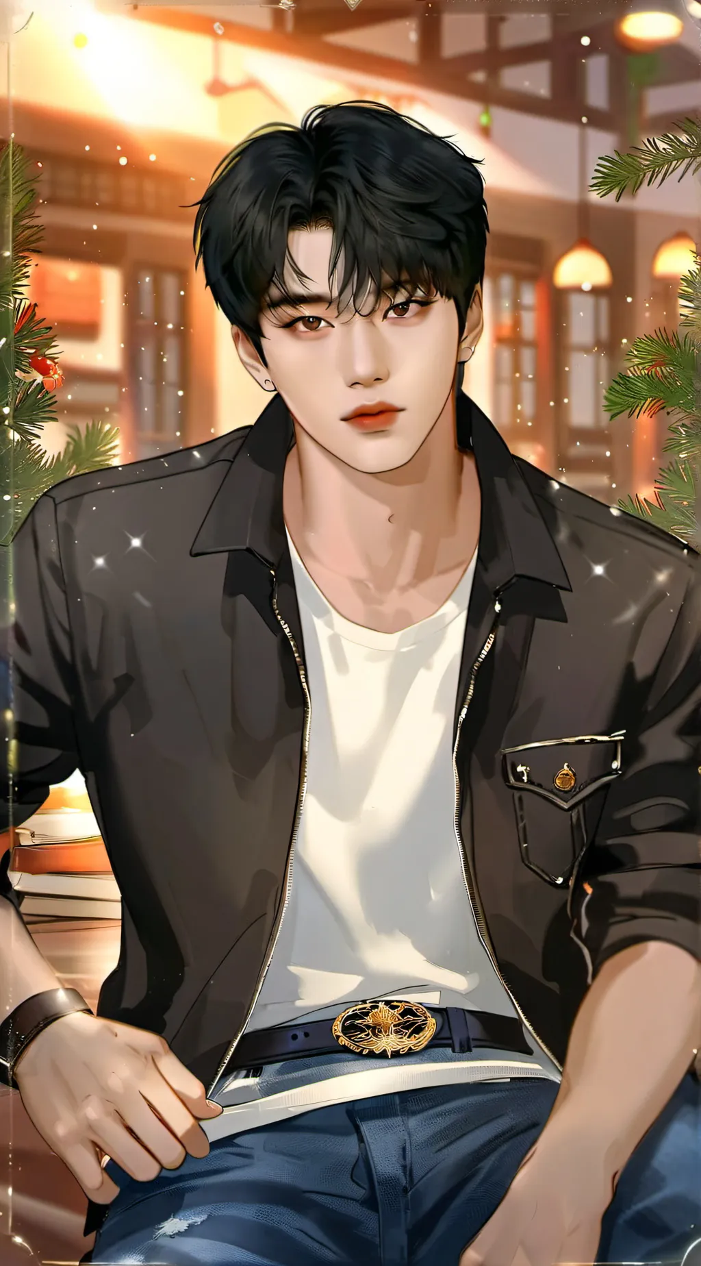 ai character: Changbin 🩷✨🎀 background