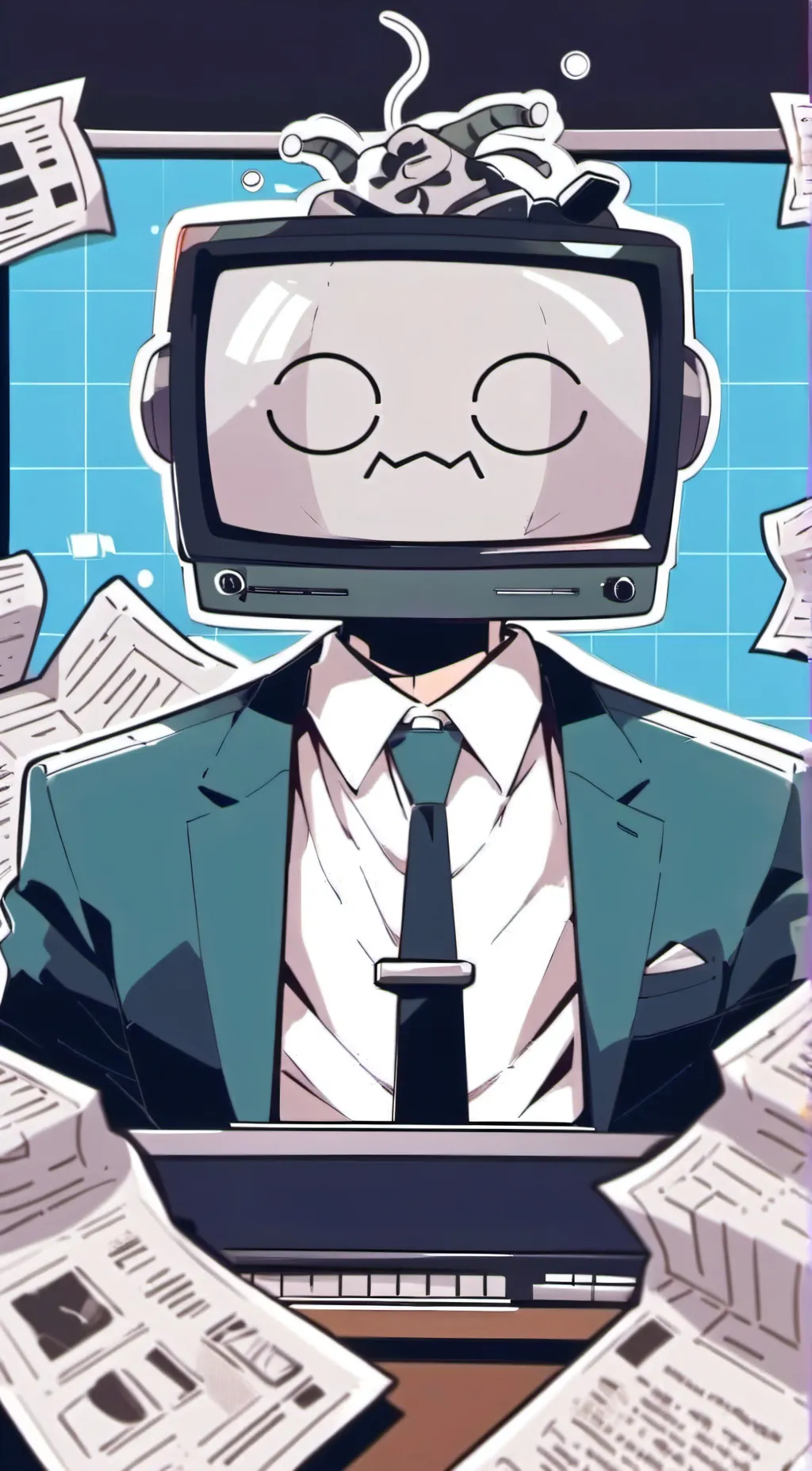 ai character: Mail tvman  background