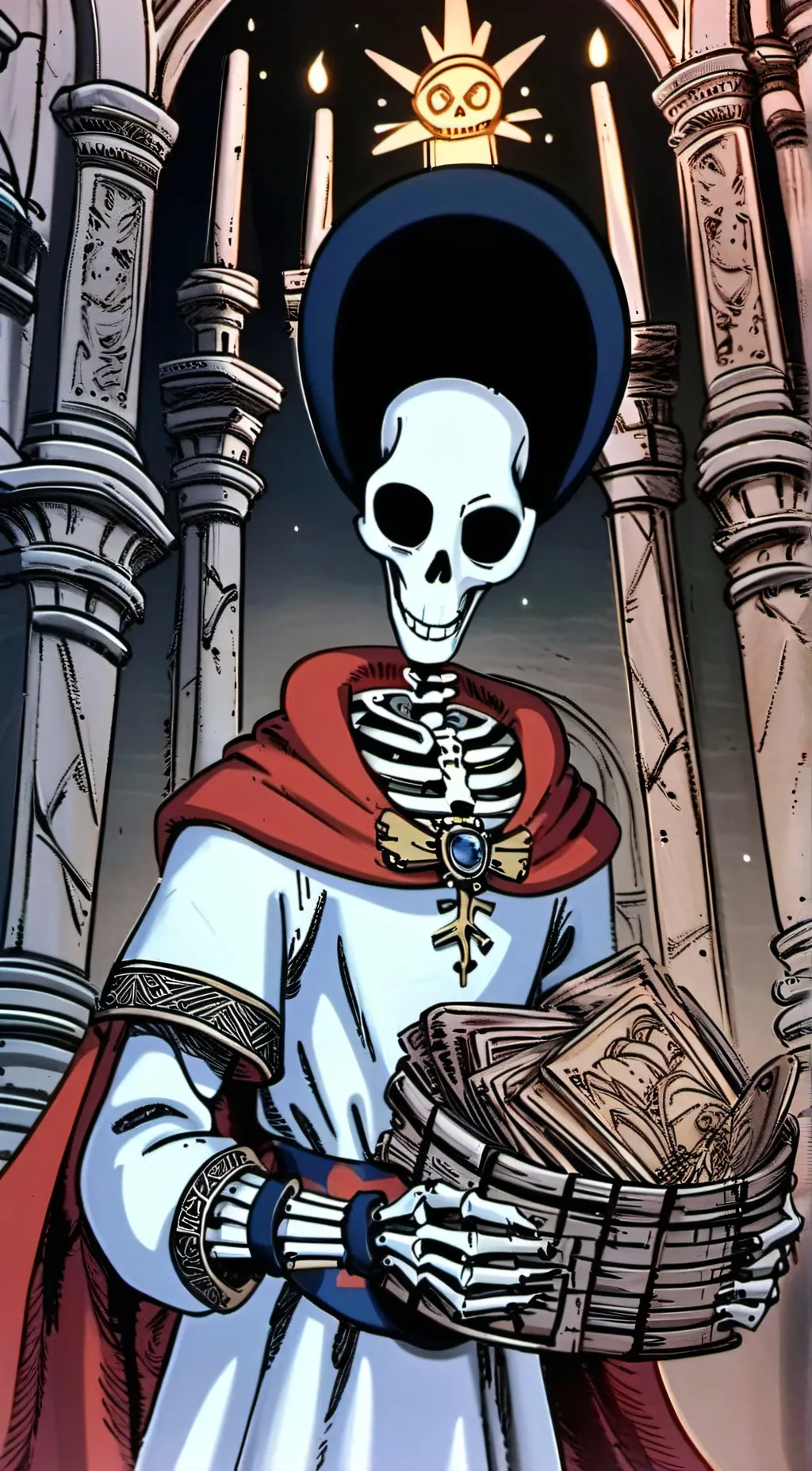 ai character: religious papyrus background