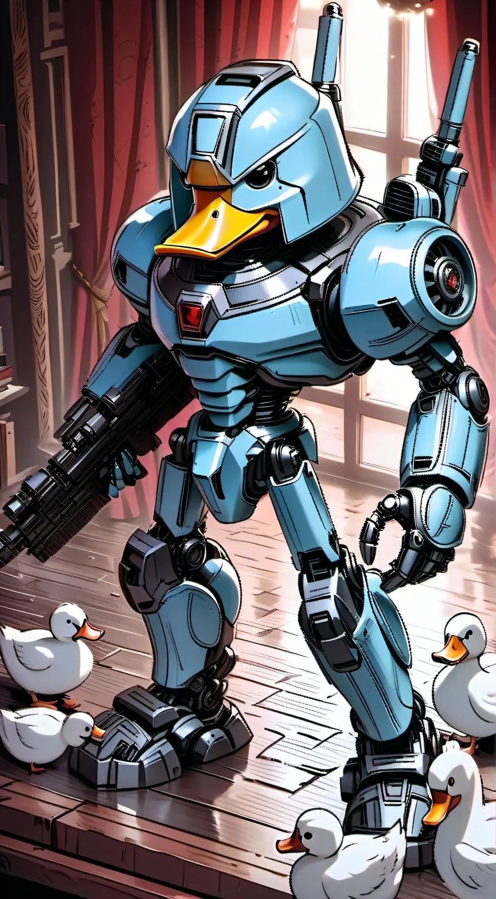 ai character: mecha duck  background