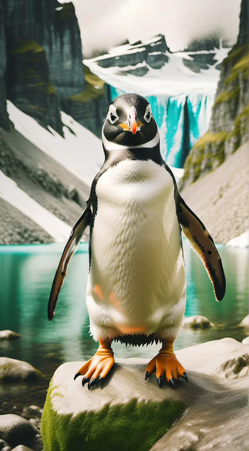 ai character: cute penguin  background