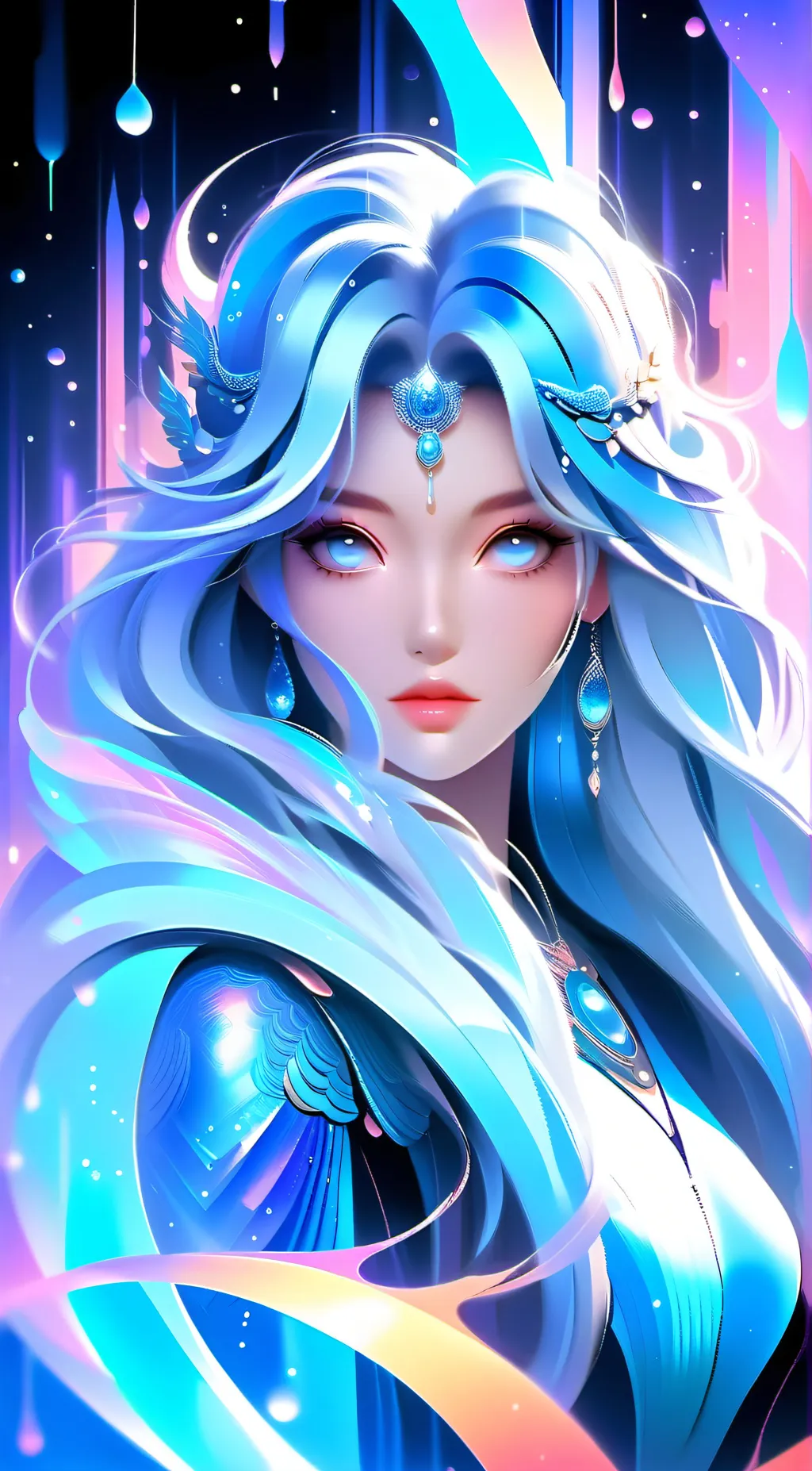ai character: blue glitter  background