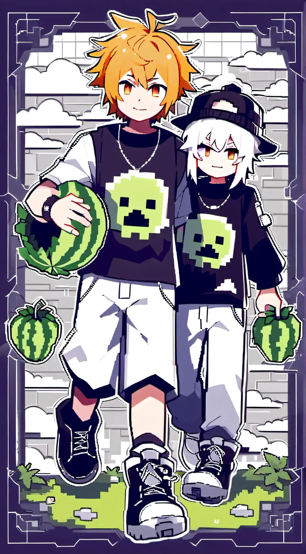 ai character: sunny and melon background