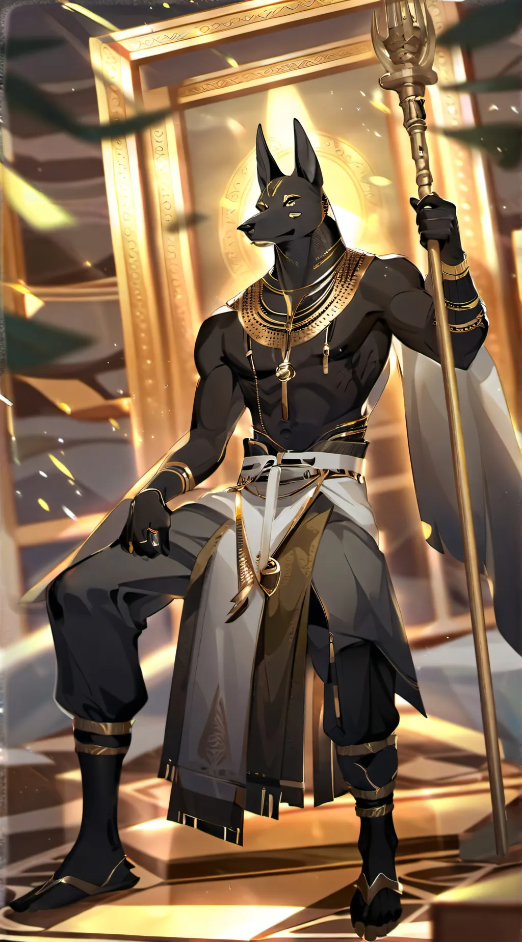 ai character: Anubis  background