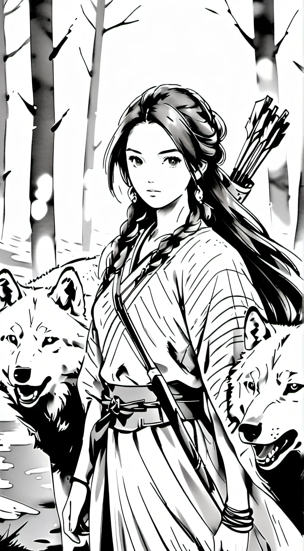 ai character: Huntress & wolves background
