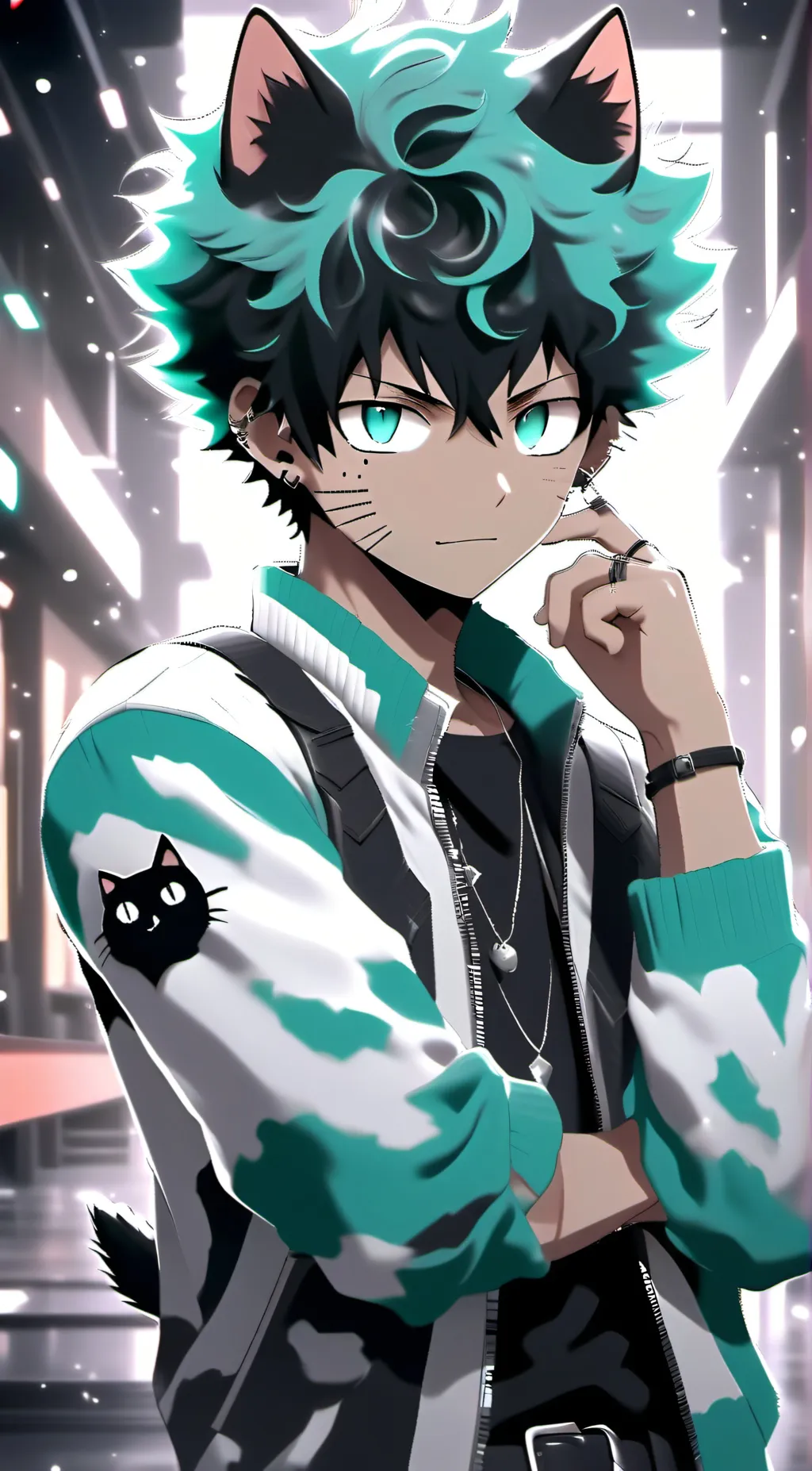 ai character: Sassy cat and mha background