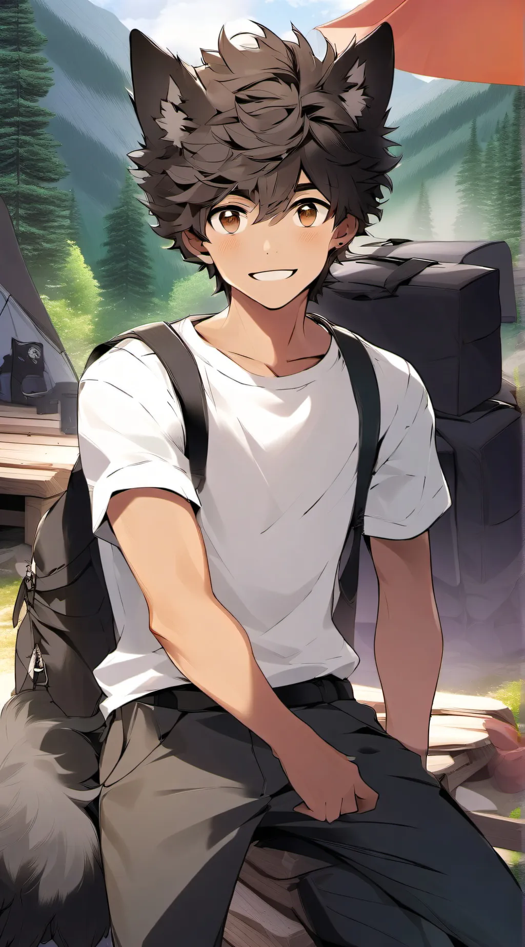 ai character: HH camp trip boy  background