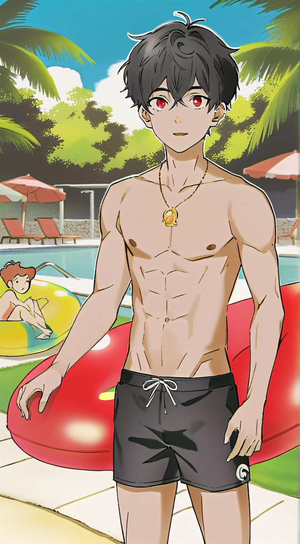 ai character: pool party background