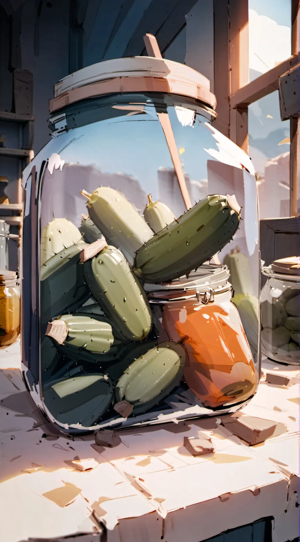 ai character: pickle jar background
