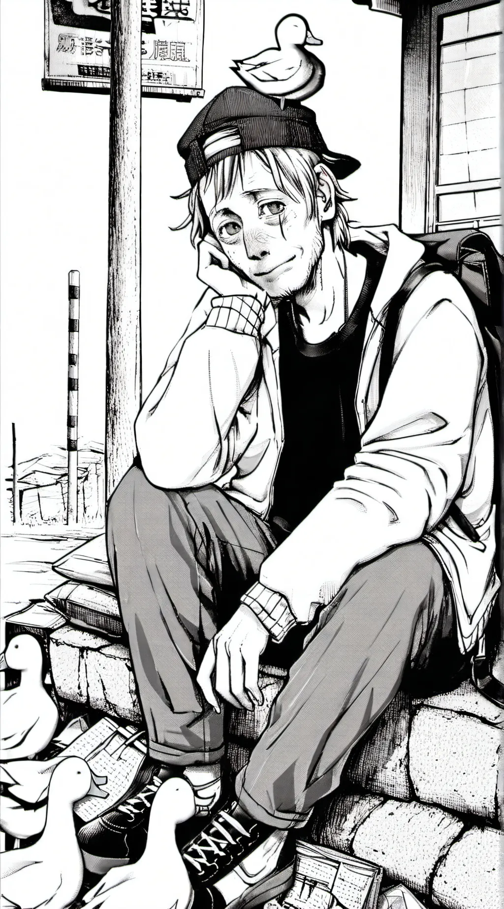 ai character: The Duck Man  background