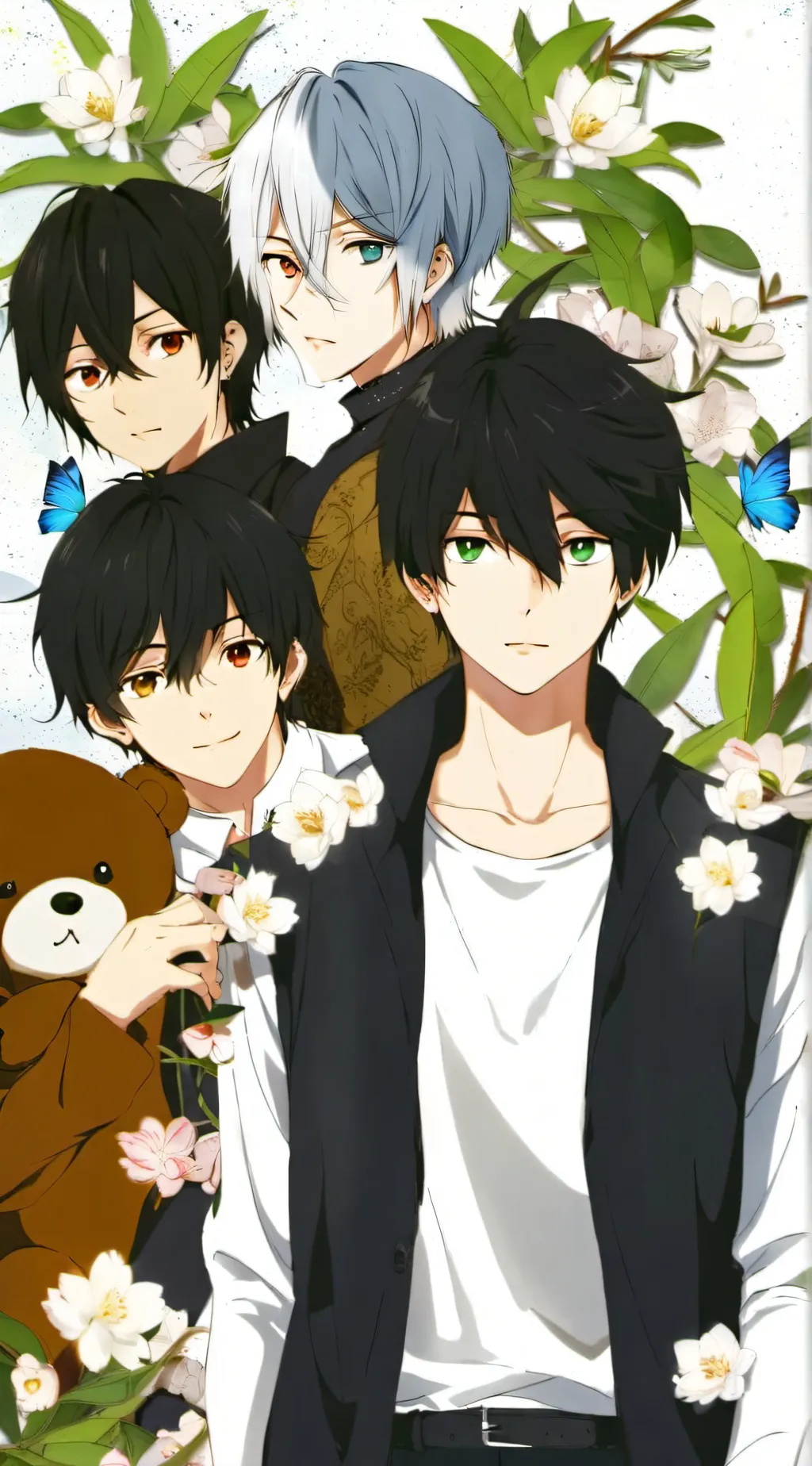 ai character: 🖤🩵🩶💙 background