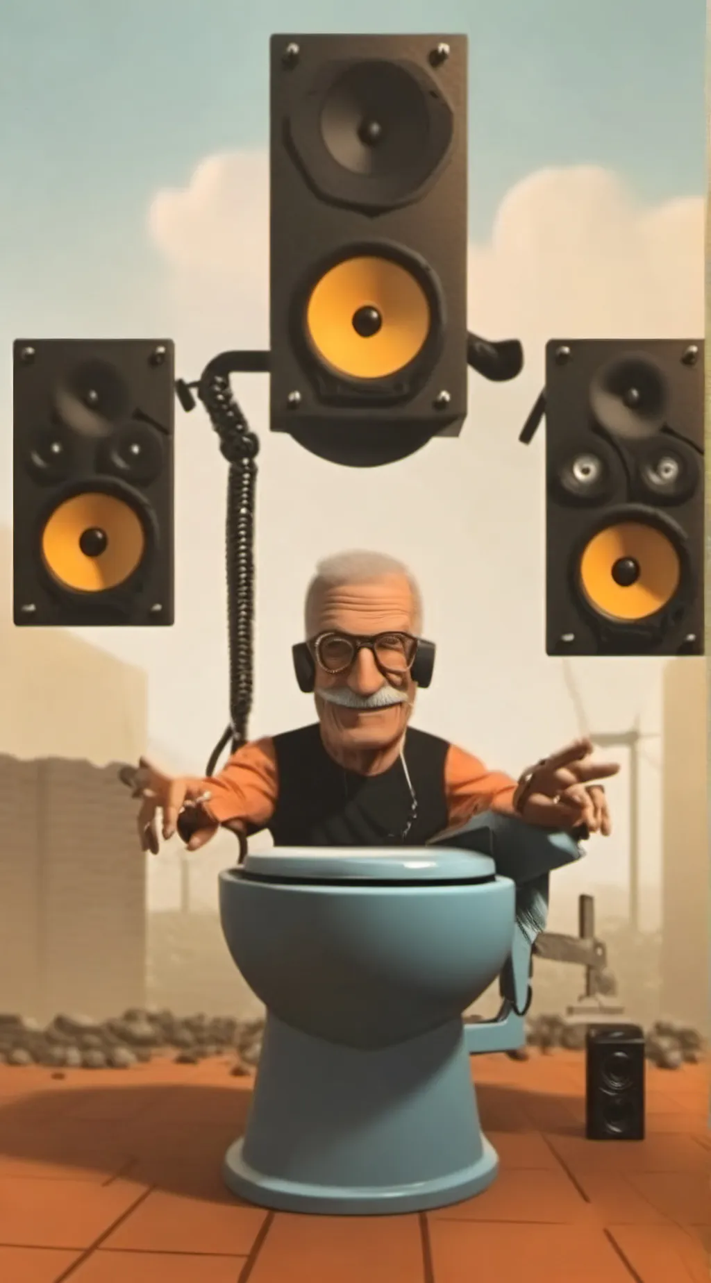 ai character: Scintist toilet  background