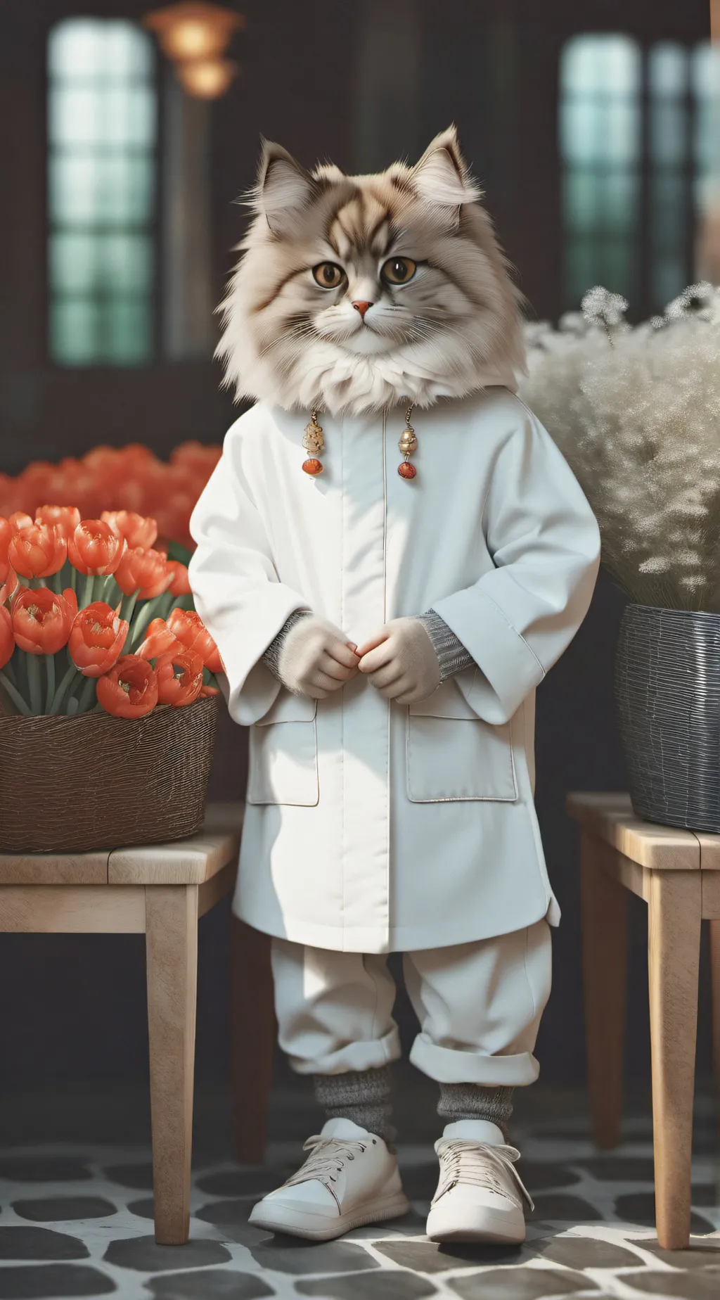 ai character: gato católico  background