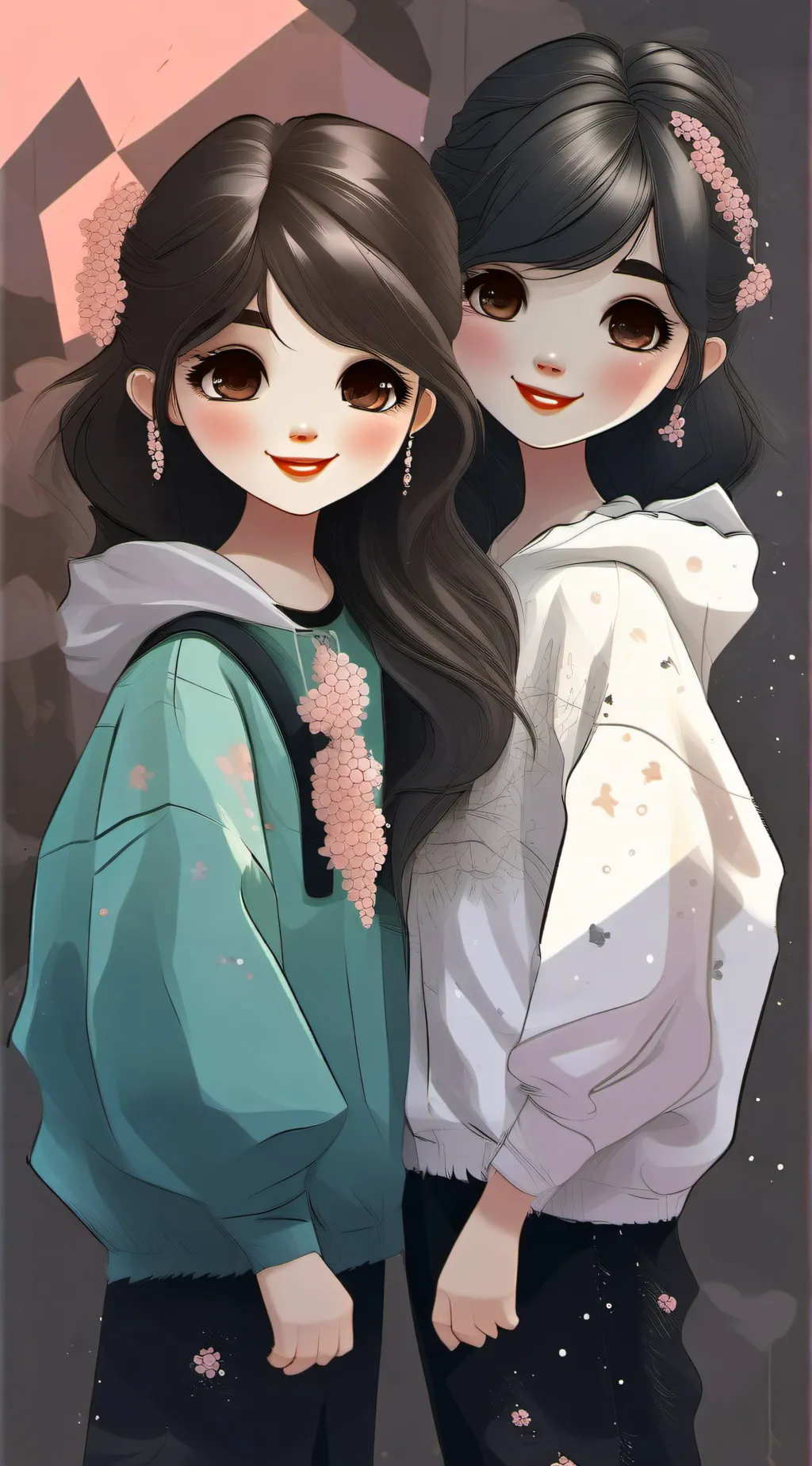 ai character: Maddy and Alessia  background