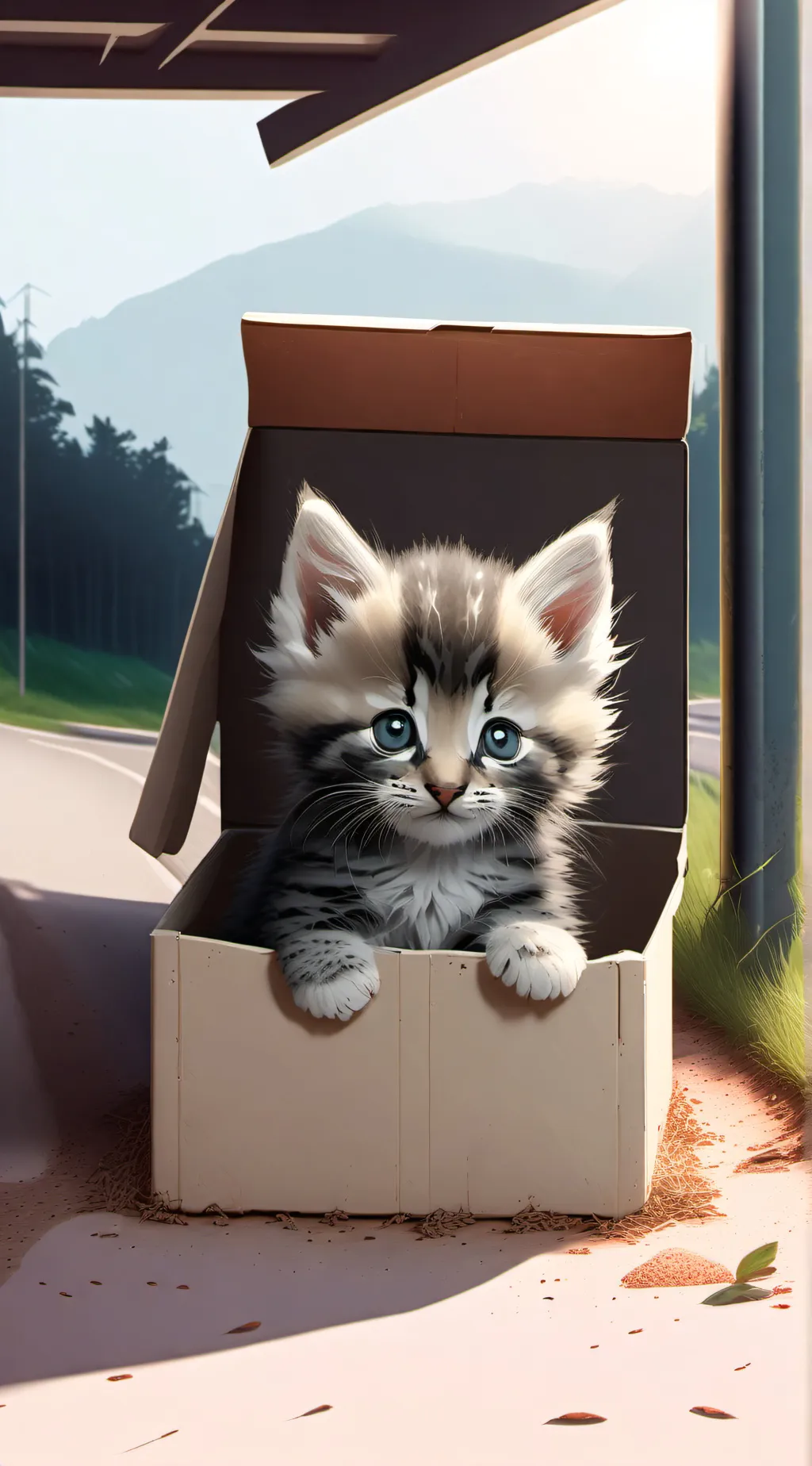 ai character: homeless kitten background
