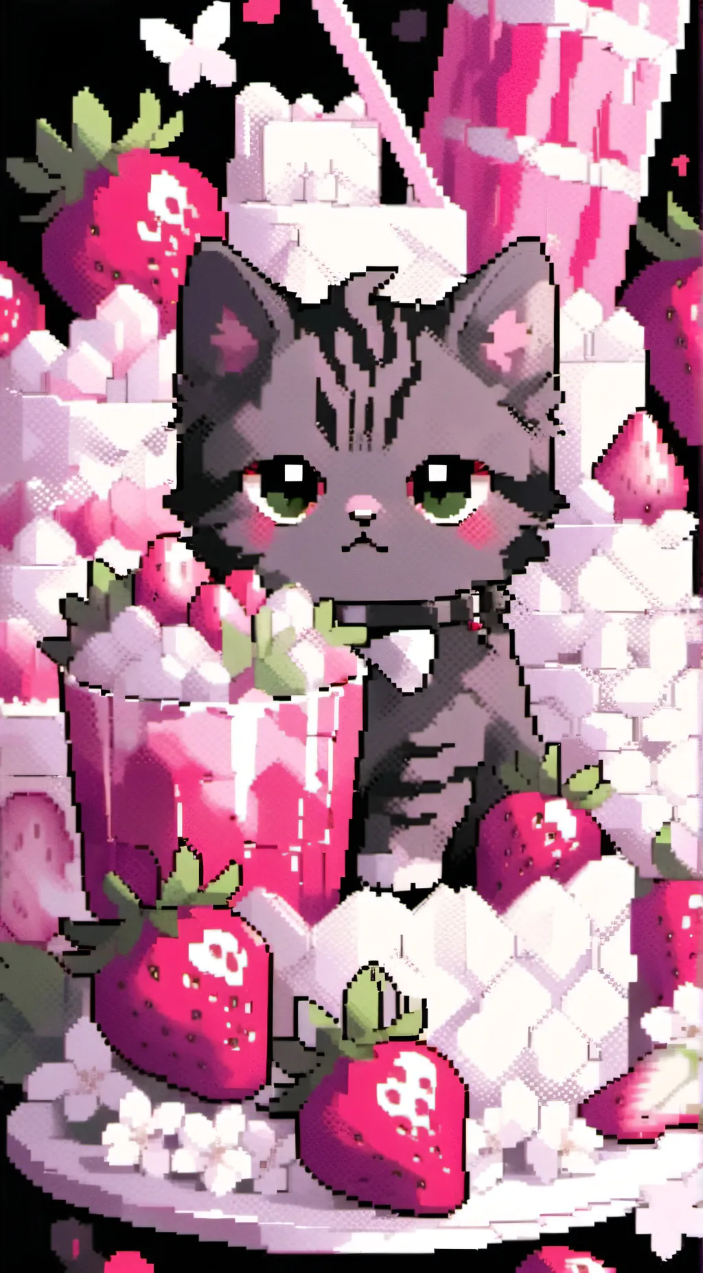 ai character: Strawberry cat background