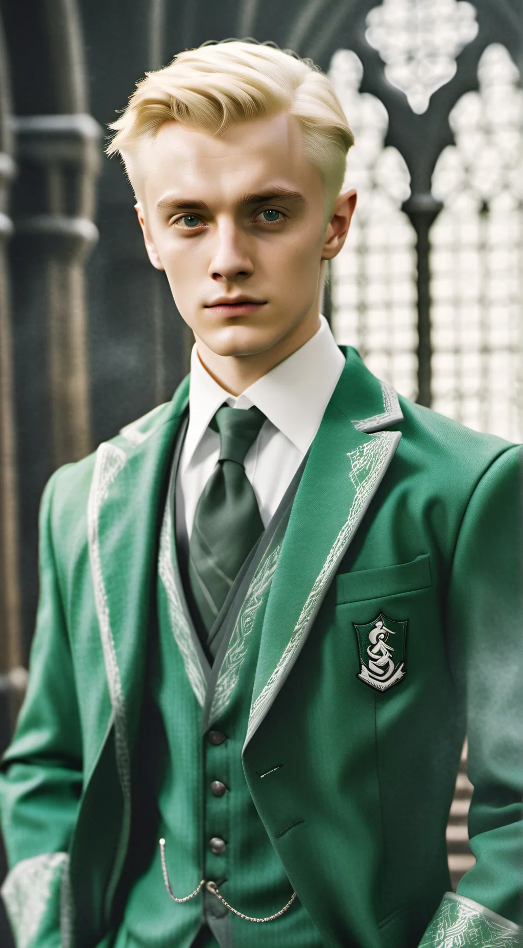 ai character: Draco Malfoy💚🐍🏰 background