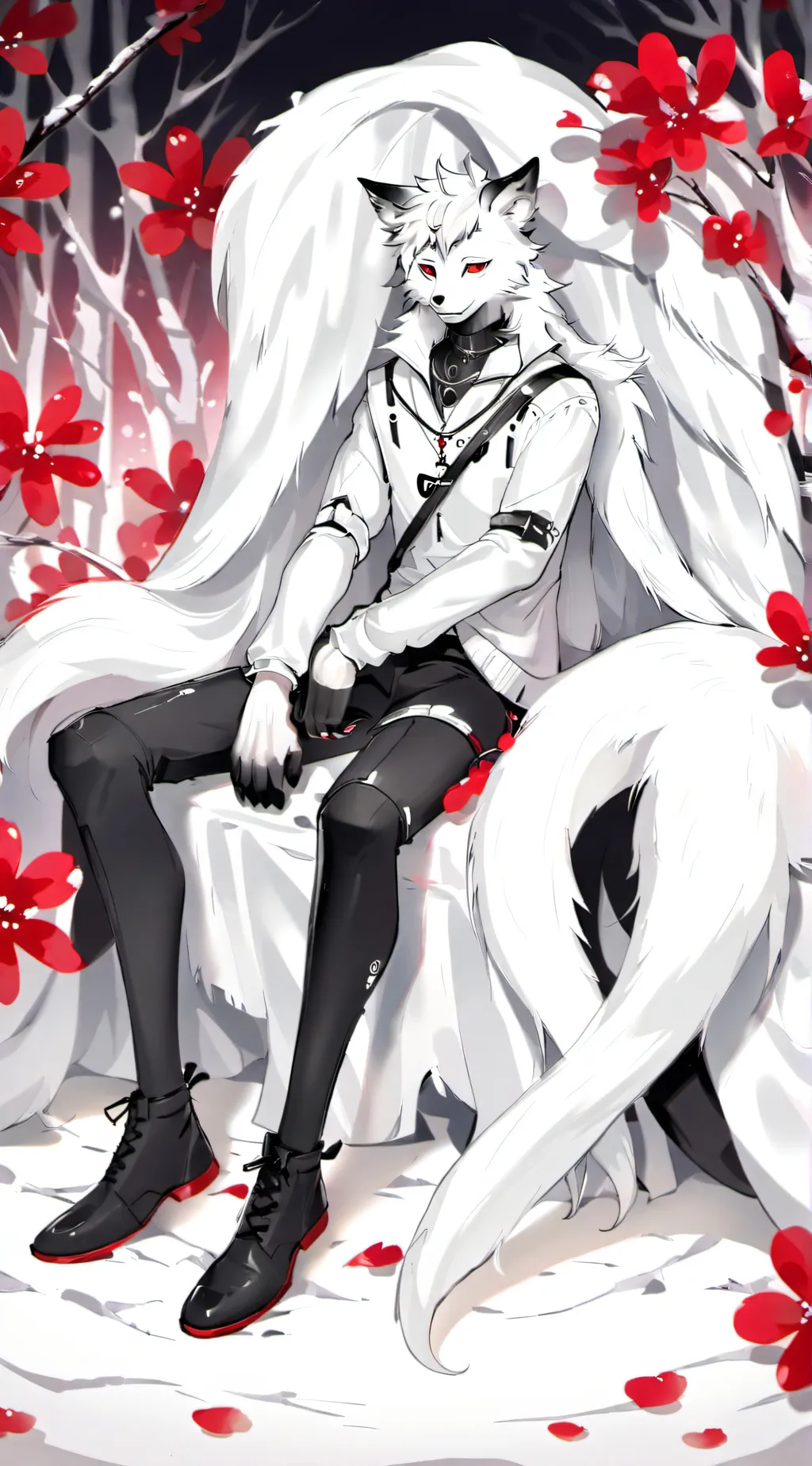 ai character: White latex wolf background